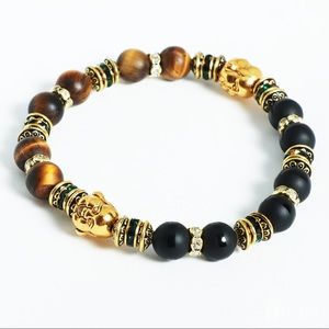 Laughing Buddha Tiger Eye Black Onyx Mens Bracelet
